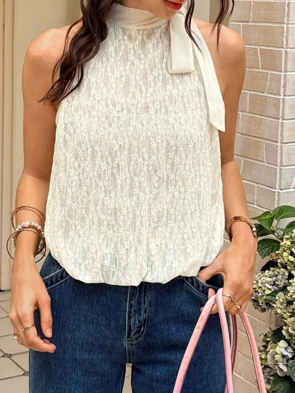 White Casual Women's Halter Elegant Top Tea Party